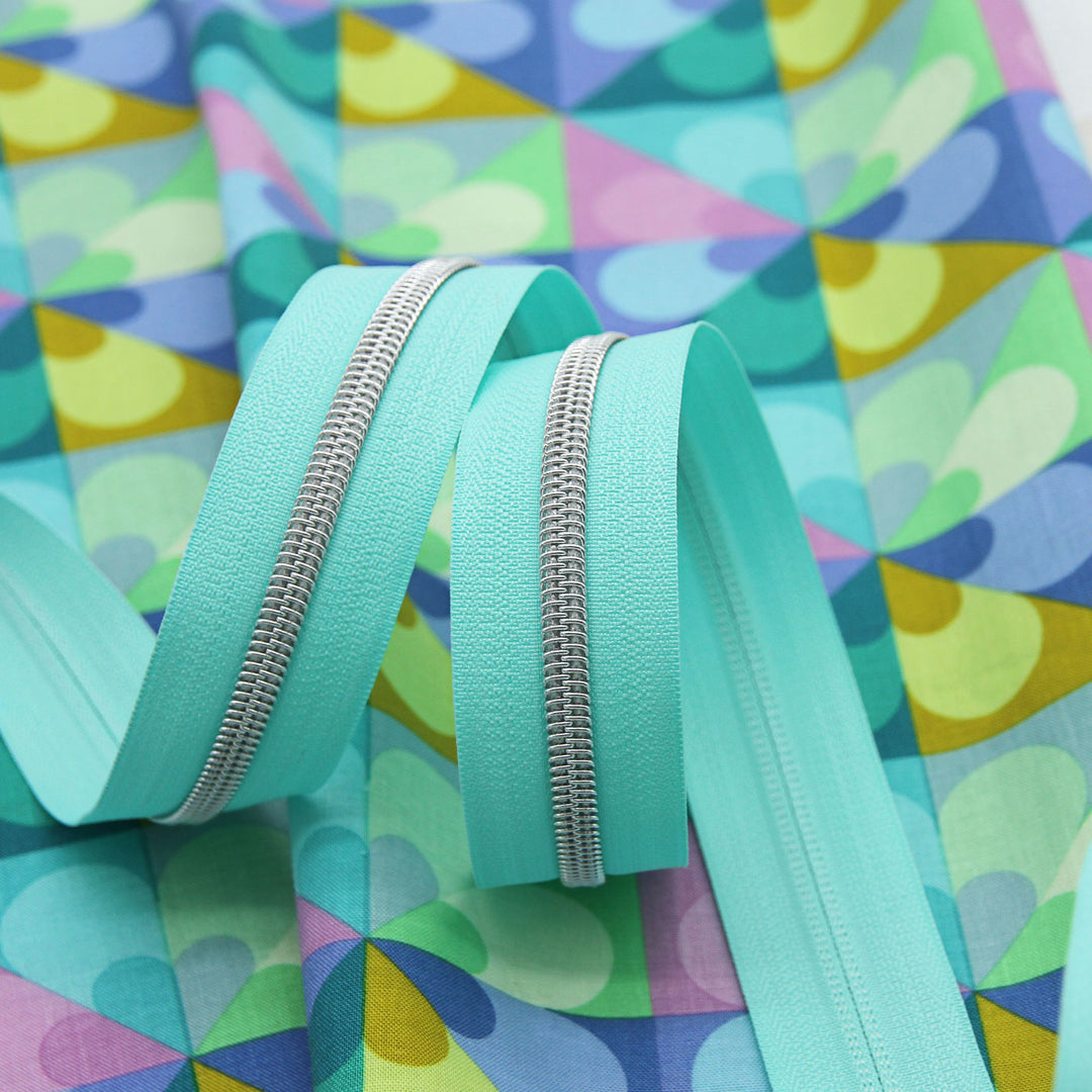 Bright Aqua - #5 Silver Nylon Coil Zipper Tape