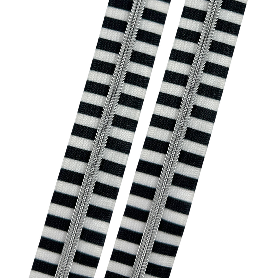 Black and White Striped Zipper Tape with Silver Nylon Coil (#5)