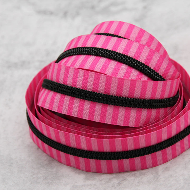 Double Pink Pop - #5 Black Nylon Coil Zipper Tape