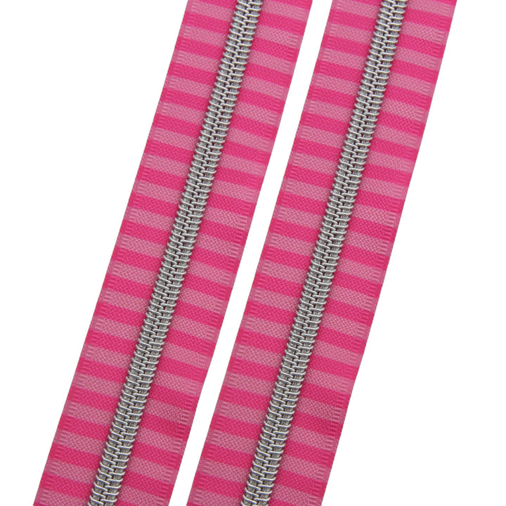 Double Pink Pop - #5 Silver Nylon Coil Zipper Tape