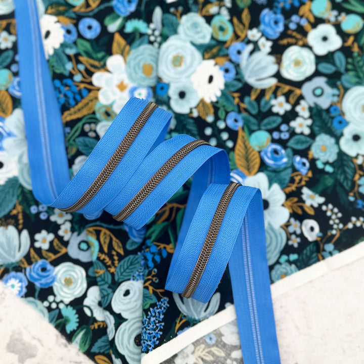 Garden Blue - #5 Bronze Nylon Coil Zipper Tape