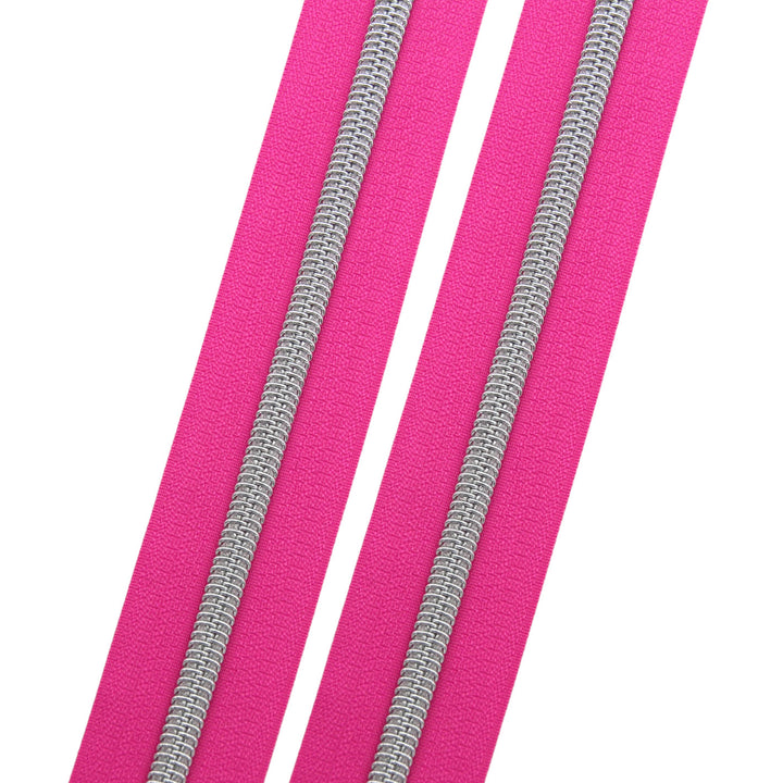 Neon Pink Nostalgia - #5 Silver Nylon Coil Zipper Tape