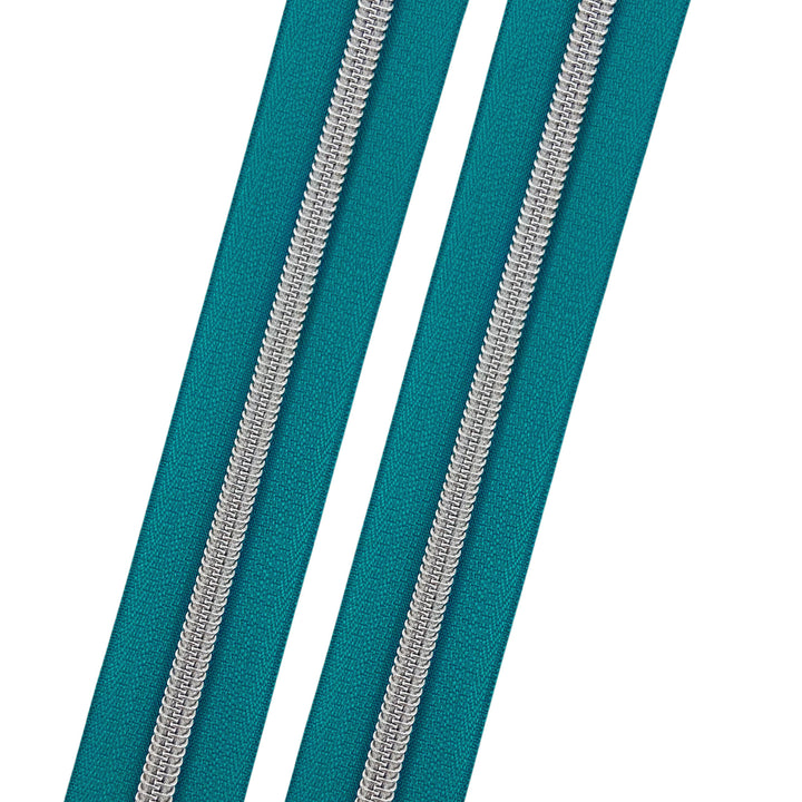 Peacock - #5 Silver Nylon Coil Zipper Tape