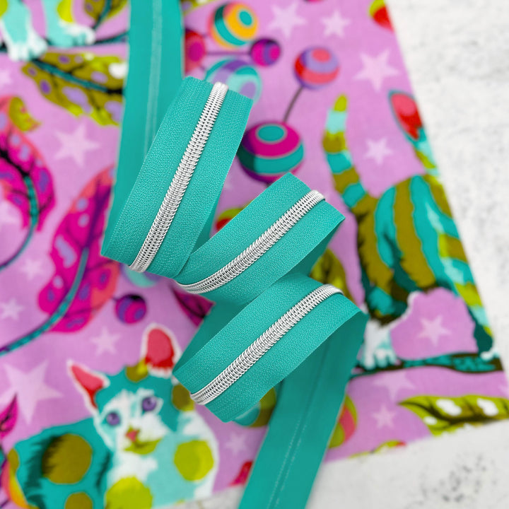 Tropical Teal - #5 Silver Nylon Coil Zipper Tape