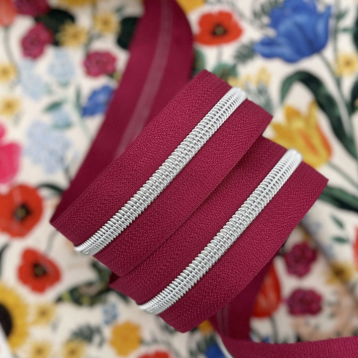 Cranberry Crush - #5 Silver Nylon Coil Zipper Tape