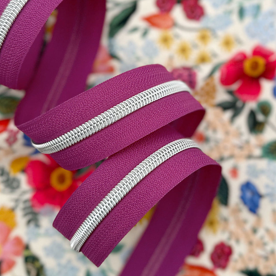 Raspberry Fizz - #5 Silver Nylon Coil Zipper Tape